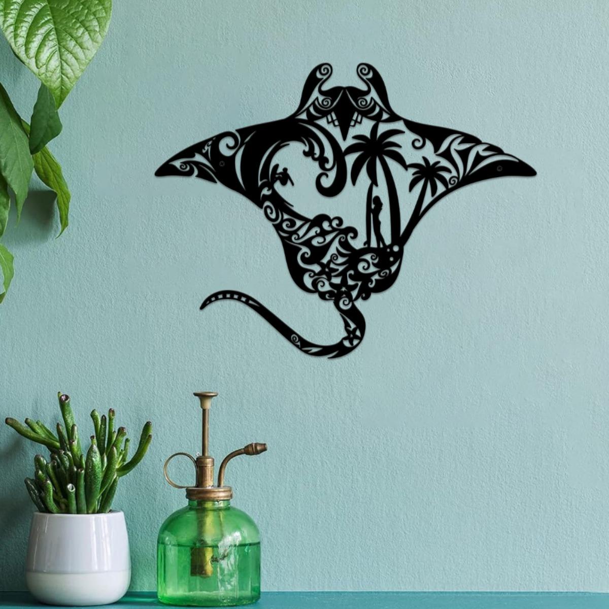 

Ocean Sea Metal Manta Ray Marine Bathroom Wall Hanging Home Decor Room Nursery чёрный