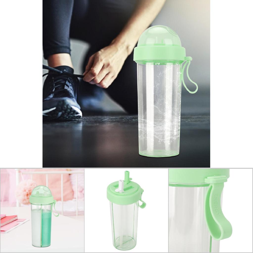 600ml Portable Two Straws Water Bottle Dual Use Drink Cup for Outdoor Travel Sport Geeen