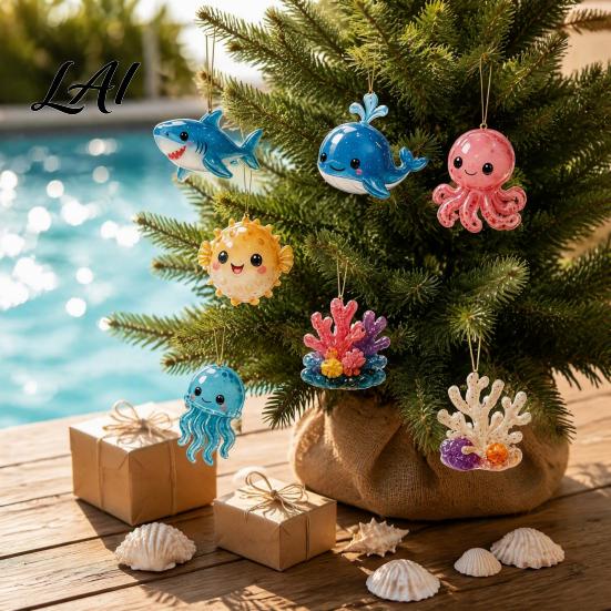 Creative Desktop Ornaments Ocean Advent Calendars 2026 Marine Themed 24 Days Christmas Countdown Calendar Gift Box 2D Acrylic Sea Animal Ornament