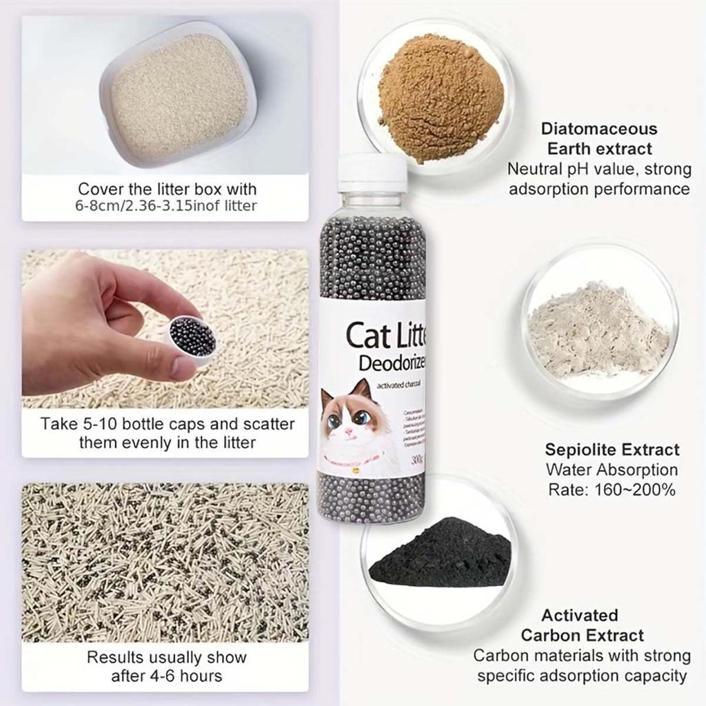 A bottle of deodorant beads for cat sand: makes your home smell comfortable and eliminates odors