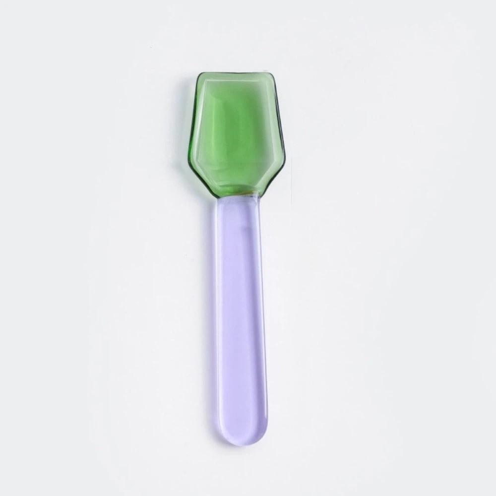 Colorful Glass Dessert Spoon Heat Cold Resistance Ice Cream Spoon Stirring Spoon  Restaurant