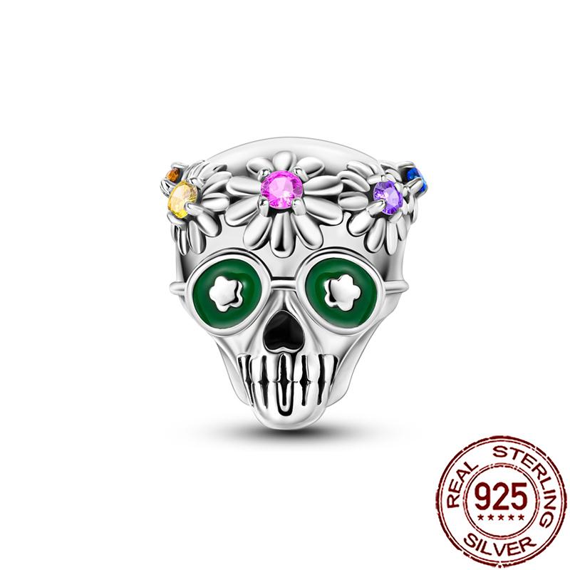 Gothic Charms Copper Pumpkin Calavera Colorida Beads Fit Snake Chain Bracelet Necklace Halloween Women Diy Jewelry