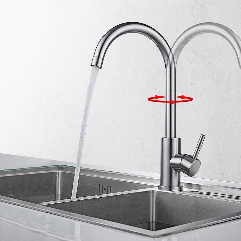 304 Stainless Steel Kitchen Single Cold Water Faucet Full Copper Vegetable Sink Sink Splash-proof Rotatable Faucet