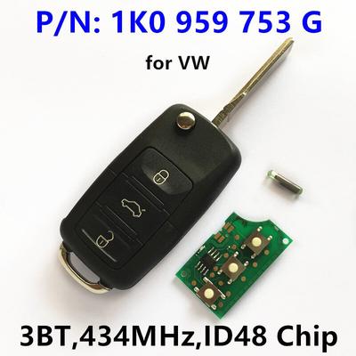 3-tlačidlový diaľkový kľúč pre Volkswagen Caddy Golf Plus Jetta Touran Tiguan EOS Sirocco Jetta/434mhz /1K0959753G /ID48 Chip/HLO 1K0 959 753 G 753G