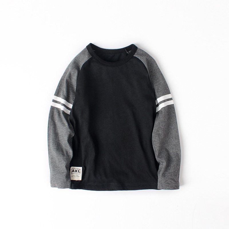 Children's Clothing Spring and Autumn Boys' round Neck Long Sleeves T-shirt Bottoming Shirt Kids Pure Color Tops Children's Two Bars Clothes