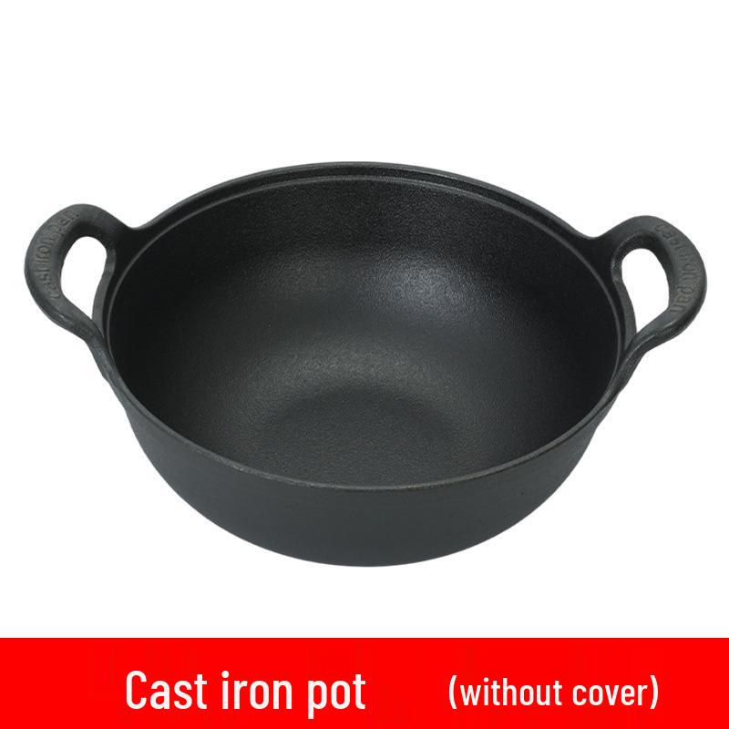 

Thickened Cast Iron Yuanbao Double-Ear Stew & Fry Pot: Non-Stick, Uncoated, Flat-Bottomed Wok for Household Cooking 20CM Diameter