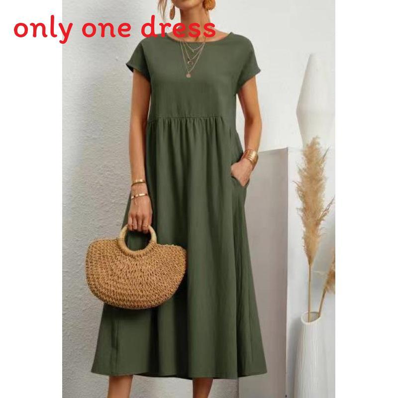 Minimalistisches Baumwoll-Leinen-Kleid mit Taschen für den Frühling, Freizeitkleidung