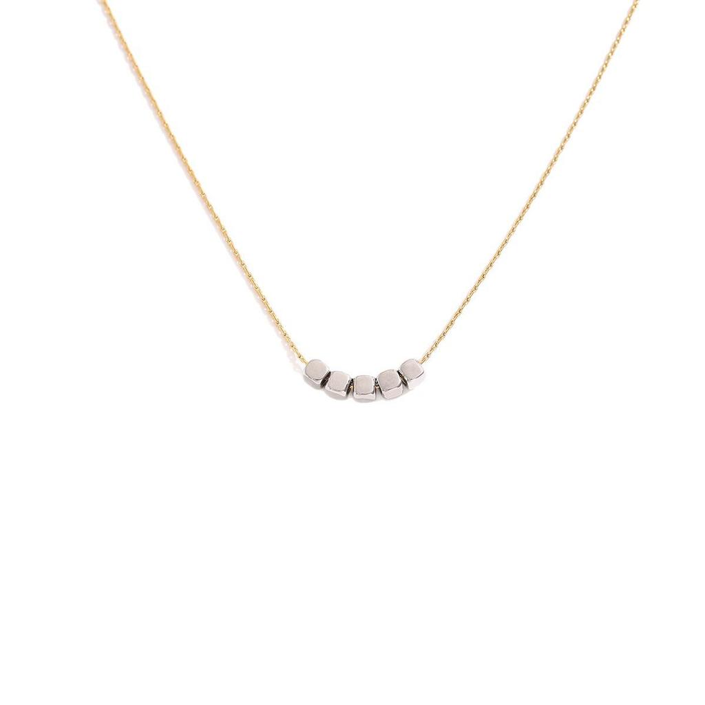 Retro Koreanischer & Japanischer Stil Gold Edelstahl Quadratischer Anhänger Halskette für Damen - Schlüsselbein Kette, Cool & Vielseitig