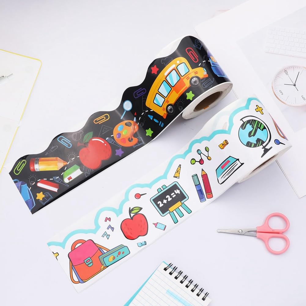Back to School Scalloped Border Bulletin Board Sticker 20.7m Self Adhesive Coated Paper Classroom Decoration for Teachers 67.9 Feet Roll