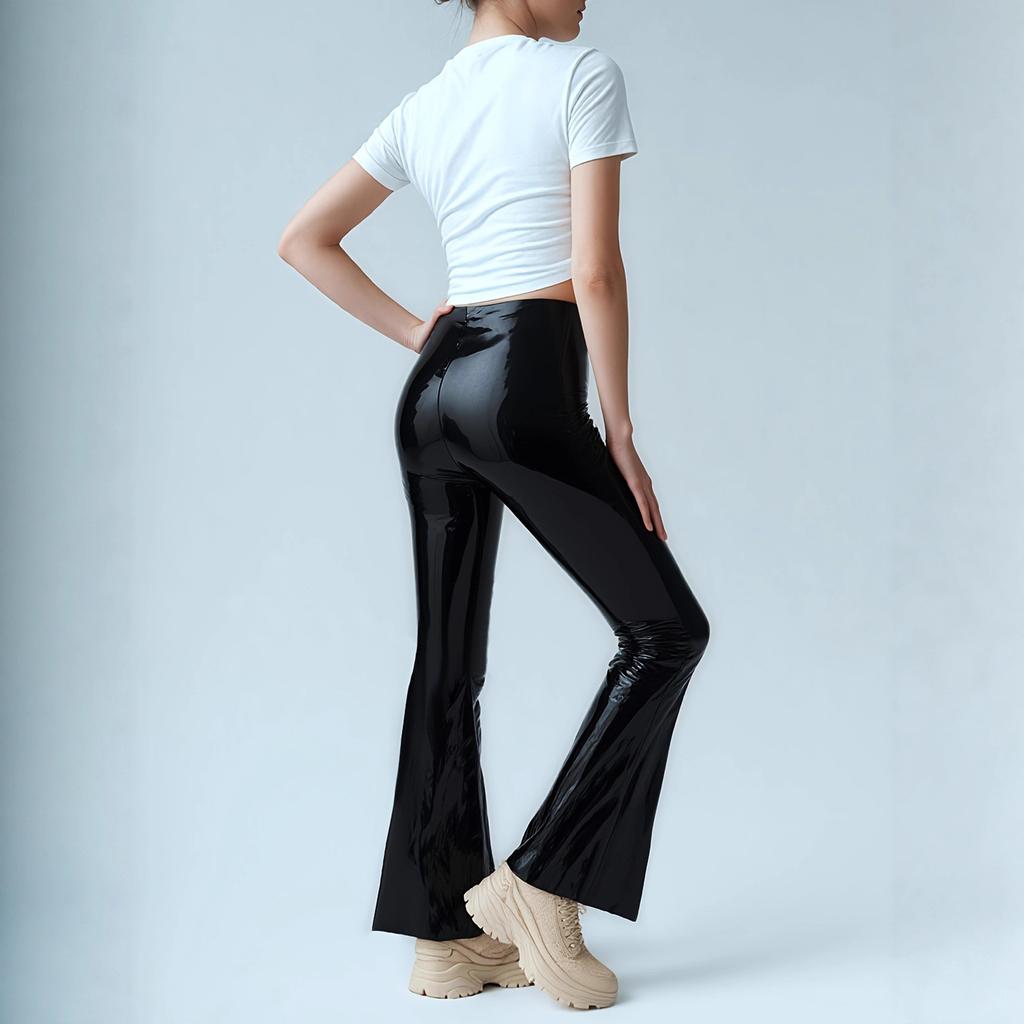 PU Mirror Leather Pants New Women's Clothing Sexy High Waist Black Casual Micro-pull Trousers