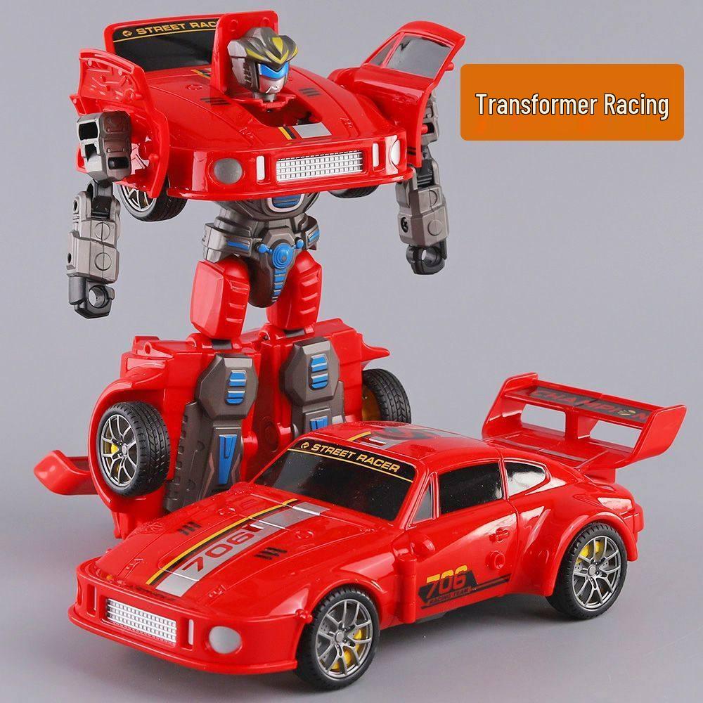 Transforming Robot Racing Car: Child's Inertial, Drop-Resistant Sports Model