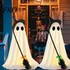 Witch Ghost Decoration Halloween Light-Up Decoration, Spooky Hat Ornament with LED Yard Light, Broom Decor for Outdoor Lawn Porch Holiday Party Large