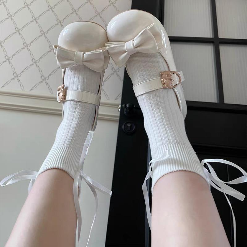 Women Shoes Sweet Cute Bow Flats Fashion Shallow Mouth Single Shoes Mary Jane Shoes Classic Round Head Lolita Shoe Zapatos Mujer