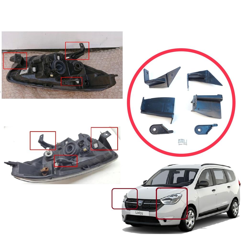 EHL520+EHL521 Headlight Holder Mount Repair Bracket Tab Set Left Right Side for Renault Dacia Lodgy Dokker 2012-On 260607950R 260102414R