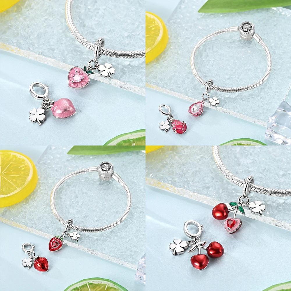 Green Kiwi Strawberry Original Copper Pendant Fruit Series Watermelon Beads Fit Bracelet Women Diy Valentine'S Gift Jewelry