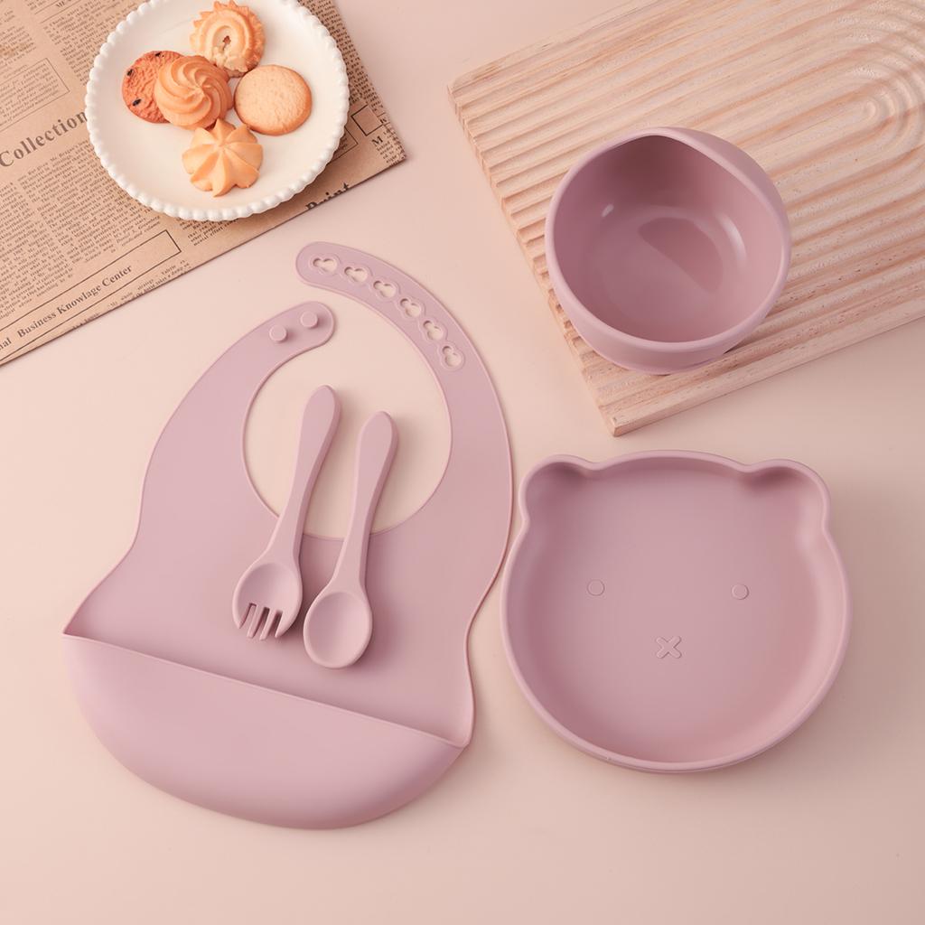 Color Kids 5PCS Food Grade Silicone Feeding Set Sucker Dishes Plate Self Feeding Bowl Sippy Cup BPA Free Toddler Meal Essentials
