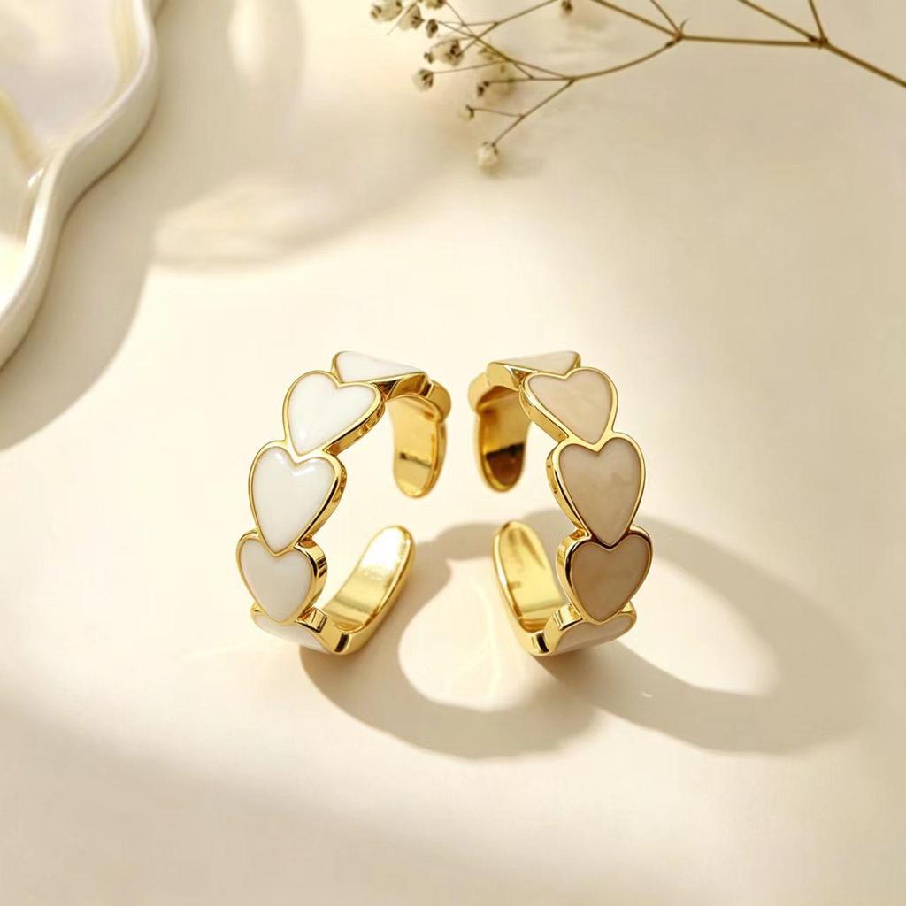 Multicolor Gold-Plated Open Adjustable Heart Ring - Luxury Finger Jewelry