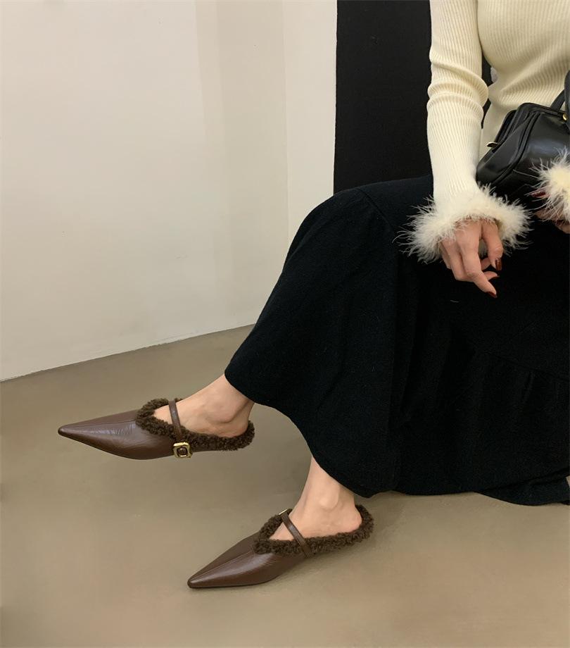 

High heels women s velvet Mary Jane fluffy pointed single shoes 2025 new autumn and winter fashion thick heels women s shoes 39 темно-коричневого кольору