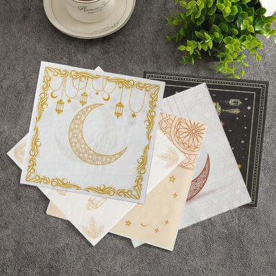 Colorful Moon-Patterned Napkins Golden Moon Star Patterns Printed Napkins White 20 Pieces Disposable Paper Tissues Birthdays