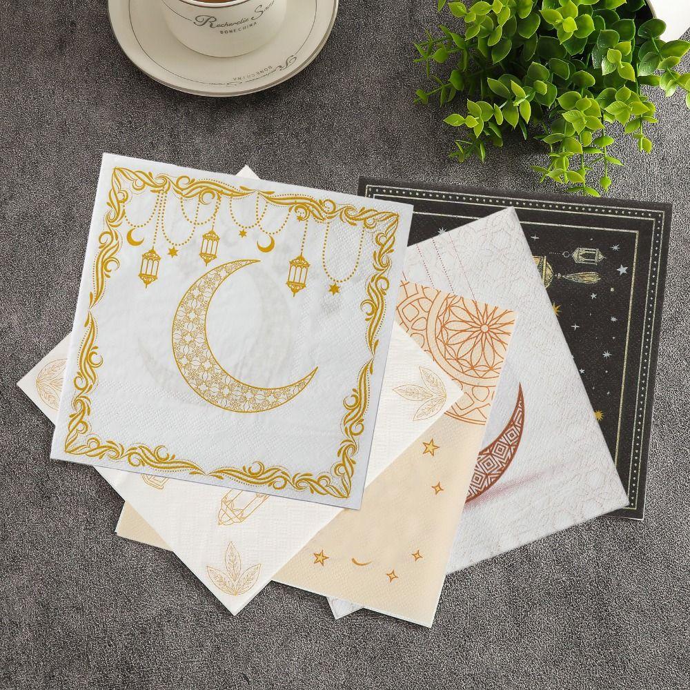 Colorful Moon-Patterned Napkins Golden Moon Star Patterns Printed Napkins White 20 Pieces Disposable Paper Tissues Birthdays