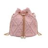 Portable Pearl Denim Bucket Bag Chain Small Purse Tassel Denim Crossbody Bag Korean Style Handbag Cloth Shoulder Bag Party