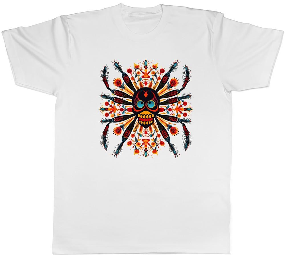 

Halloween Skull Spider Mens T-Shirt Cinco de Mayo Day of Dead Tee Gift L