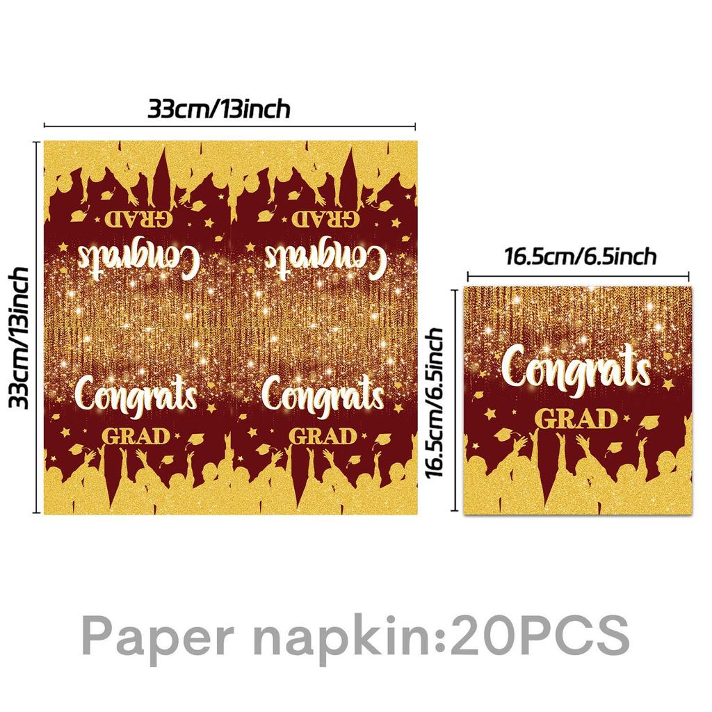 2026 Red & Gold Graduation Party Supplies: Paper Plates, Flags, Napkins & Swirls