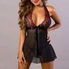 GMXIA Lingerie, Large-sized Lace Embroidered Off-the-neck Nightgown, Women's Mesh Sheer Pajamas Dress