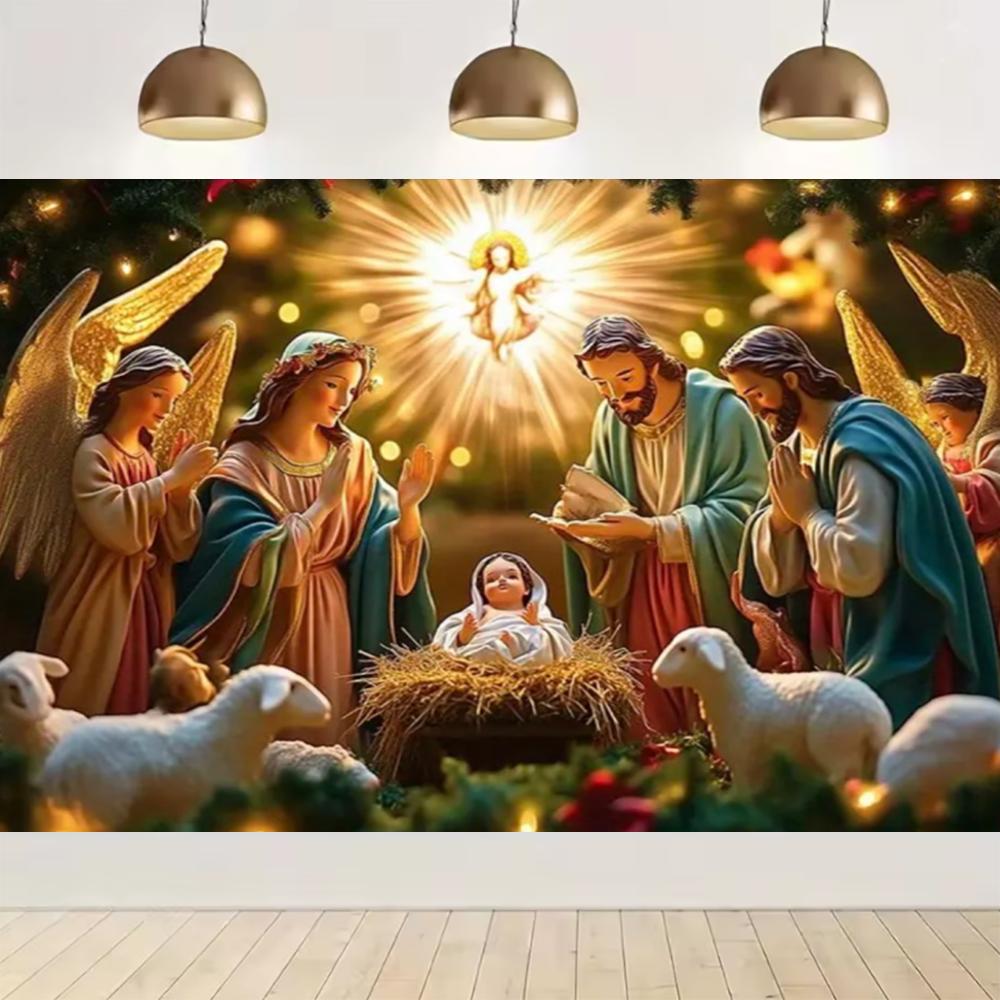 Nativity scene, starry night party decoration, backdrop, traditional Christmas photography supplies, prop4806