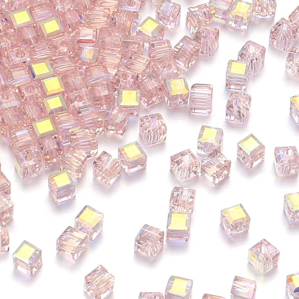 

50pcs/lot Square Faceted Glass Crystal Beads for Jewelry Making Loose Glass Beads DIY Bracelet Spacer Cube Beaded Wholesale 4mm розовый