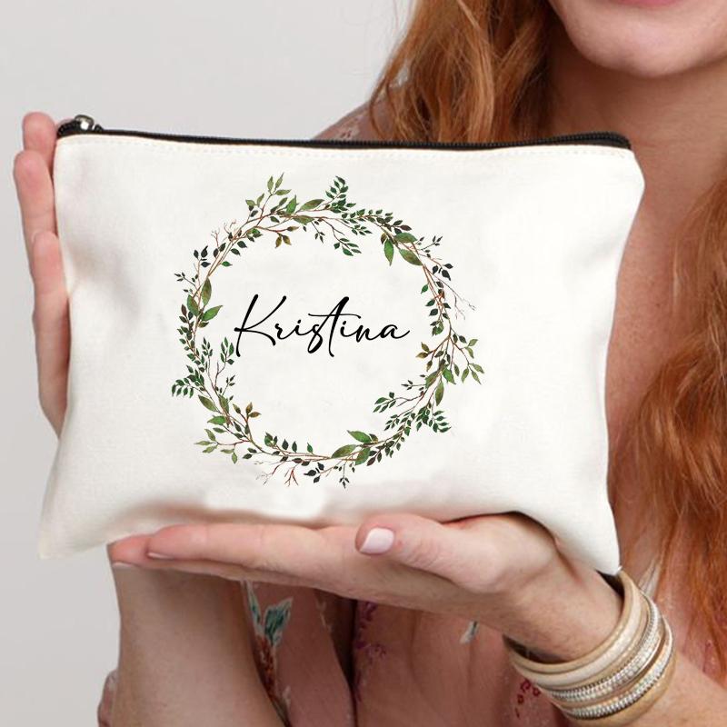 Garland Personalized Name Canvas Cosmetic Bag Travel Zipper Storage Toiletry Bags Retro Pencil Case Teacher Bride Gift Customize