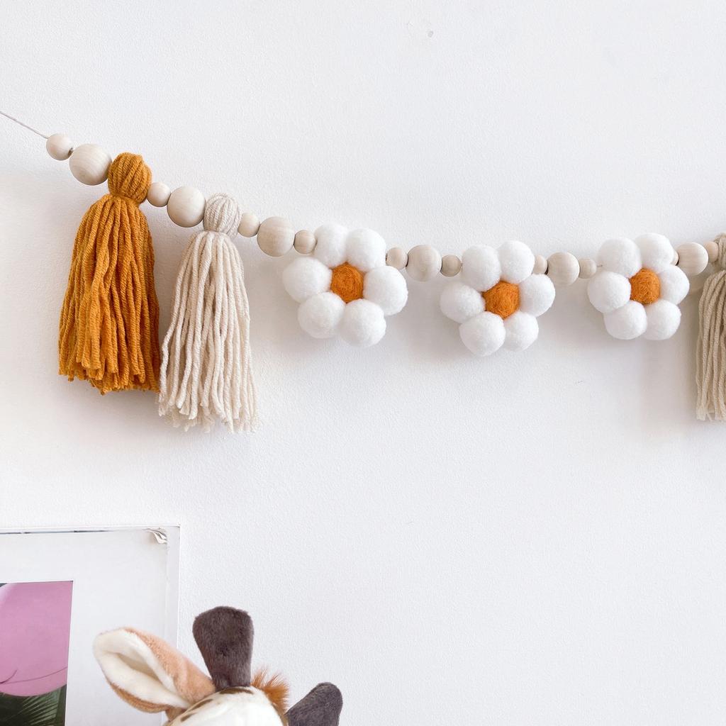 Happy Birthday Banner Handmade Tassels Pendant Wall Decor Flower Shape Beaded Flag Baby Shower Party Decoration Supplies