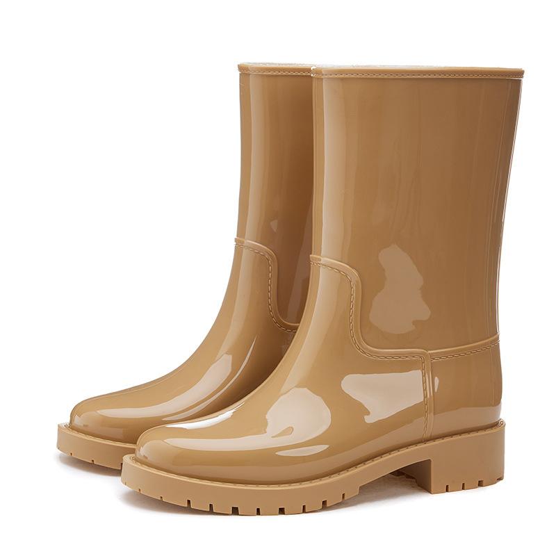 New Medium Tube Rain Shoes Women's Rubber Shoes Wear Non-slip Water Boots Thickened Water Shoes Velvet Labor Insurance Car Wash Kitchen Rain Boots