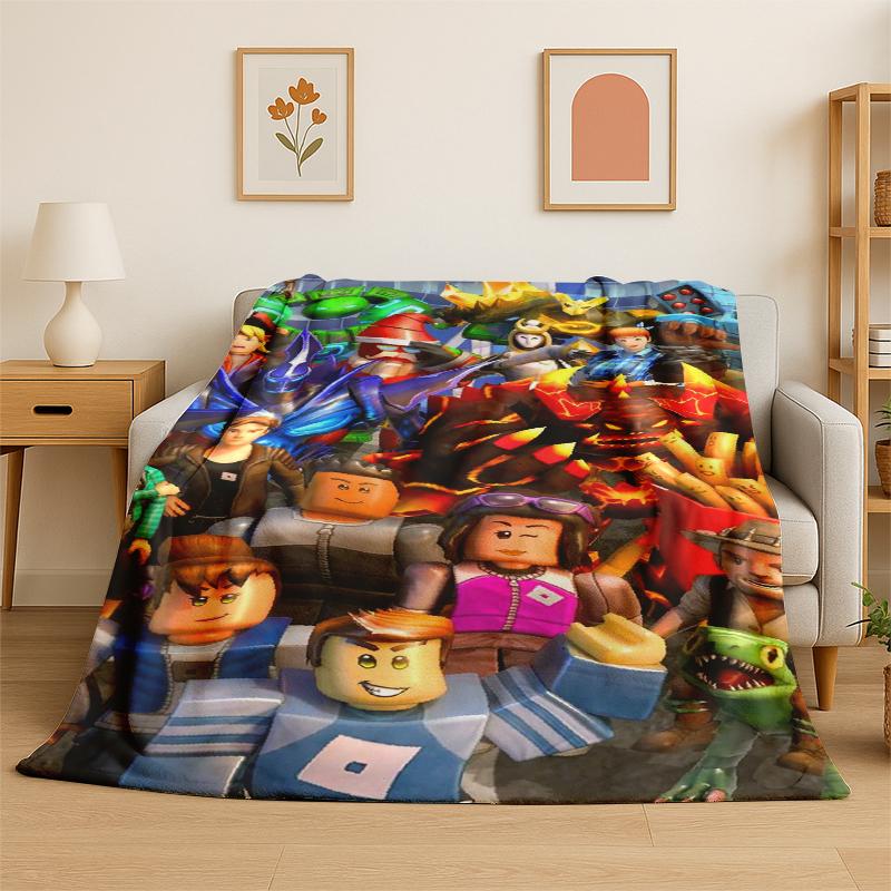 Cartoon R-Robloxs Spiel Gamer Flanelldecke Weiche Warme Überwurfdecke für Schlafzimmer Wohnzimmer Bett Reise Camping Picknick Geschenk
