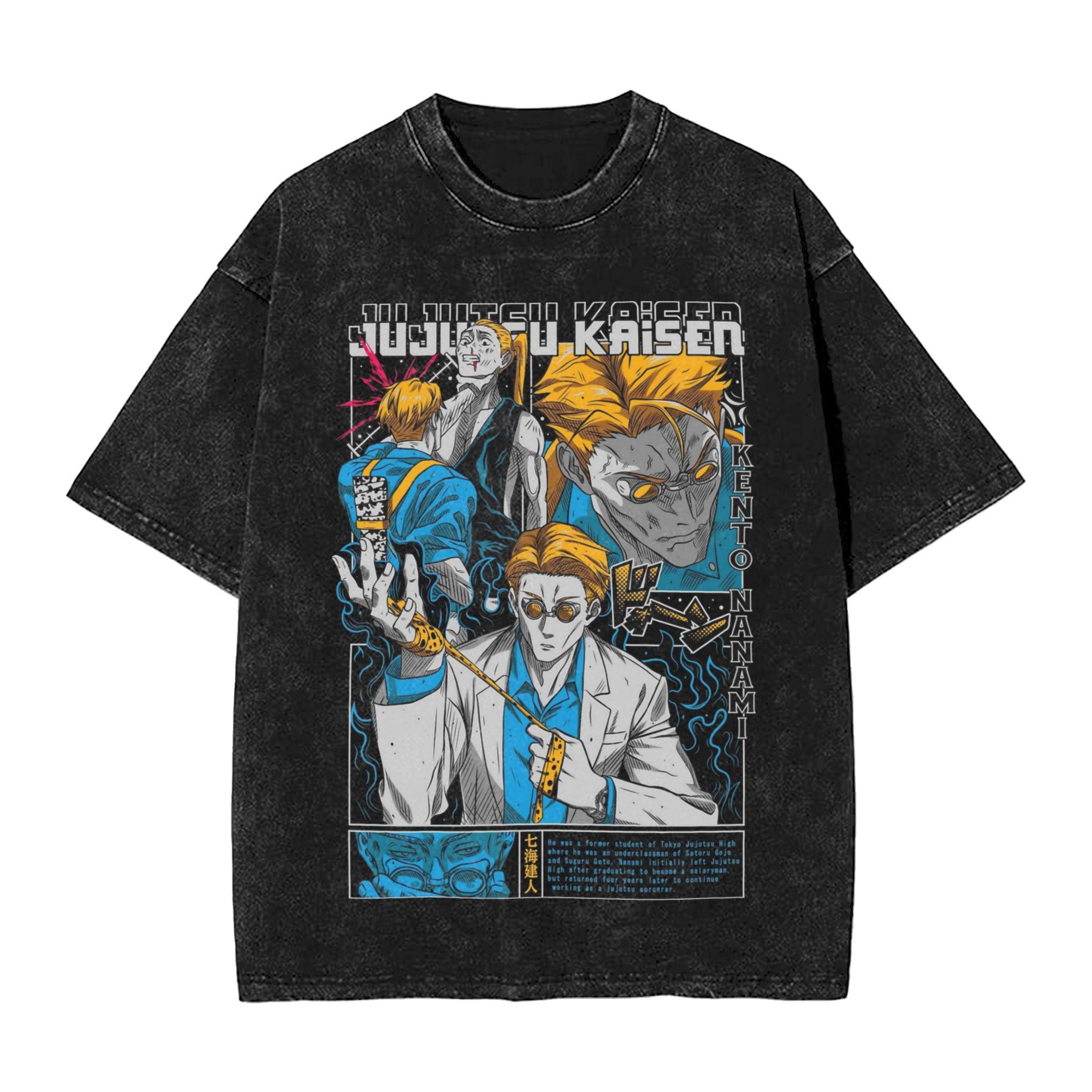 Washed T Shirt NNanami Kento Anime JJK Nanamin Hip Hop Retro TShirt High Street JJujutsu KKaisen Streetwear Tees Unisex Women S
