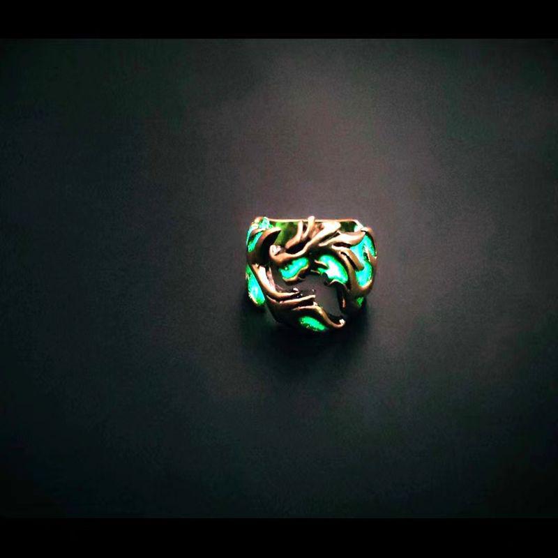 New Luminous Dragon Pattern Wide Band Ring for Men and Women - Ethnic Chinese Style, Large Size, and Perfect for Couples