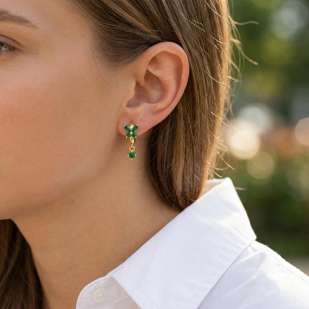 VNox Trendy Crystal Green Zircon Stone Cute Butterfly Hoop Earrings for Women Classic Gold Color Exquisite Wedding Jewelry