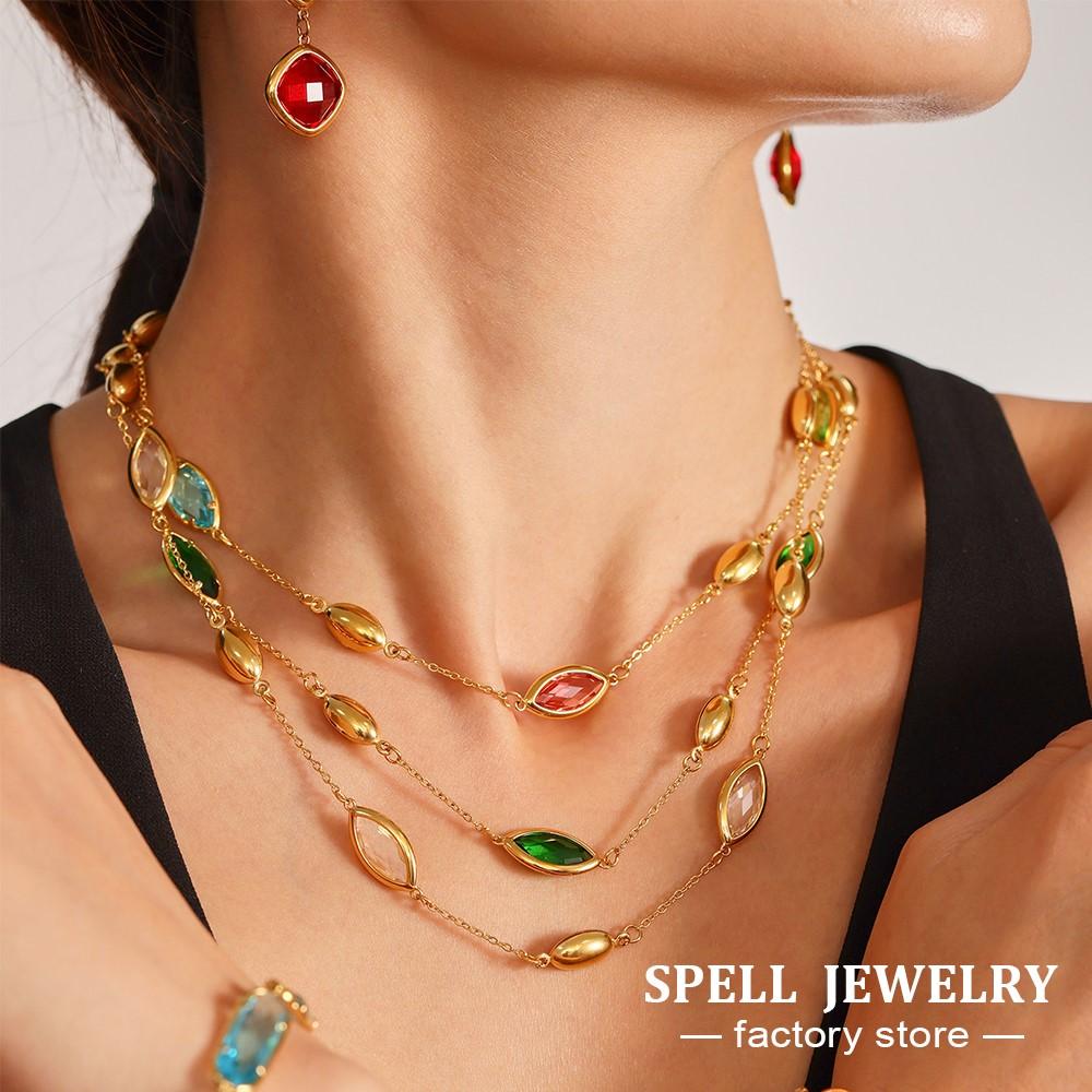 6 barev fazetované české skleněné náhrdelníky náramky visací náušnice na řetízku z nerezové oceli náramek náušnice pro ženy