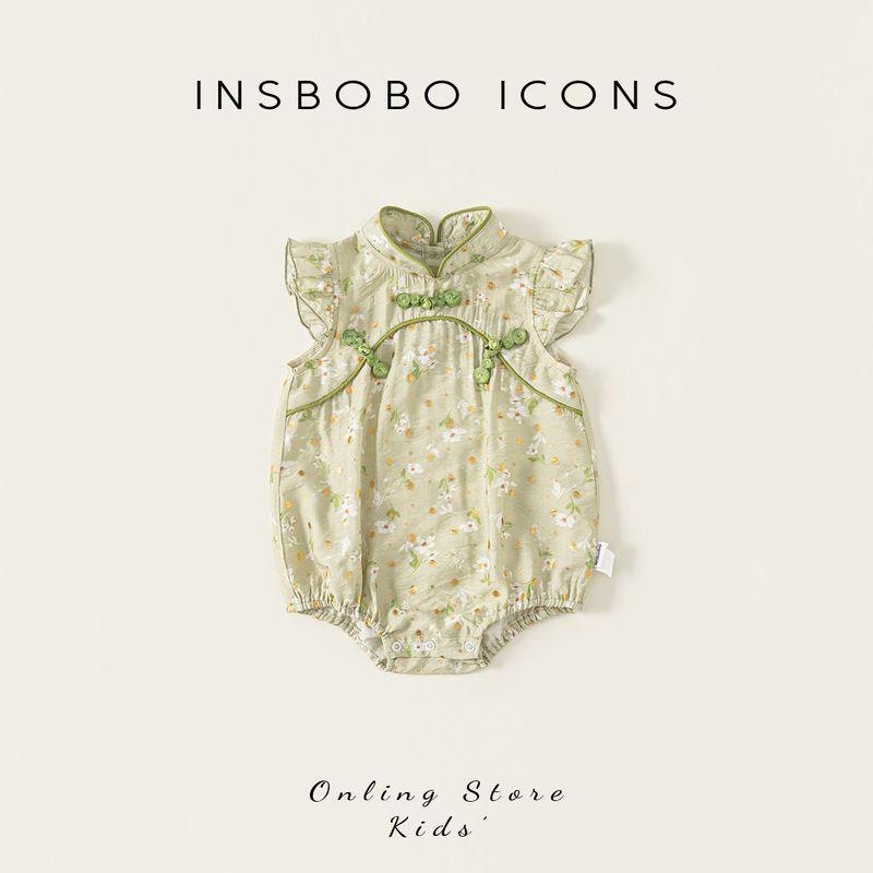 Insbobo Baby Hanfu 2026 New Summer Thin Style Girl Baby Traditional Costume Infant Romper Chinese Style Summer Outfit Tang Suit Green 100
