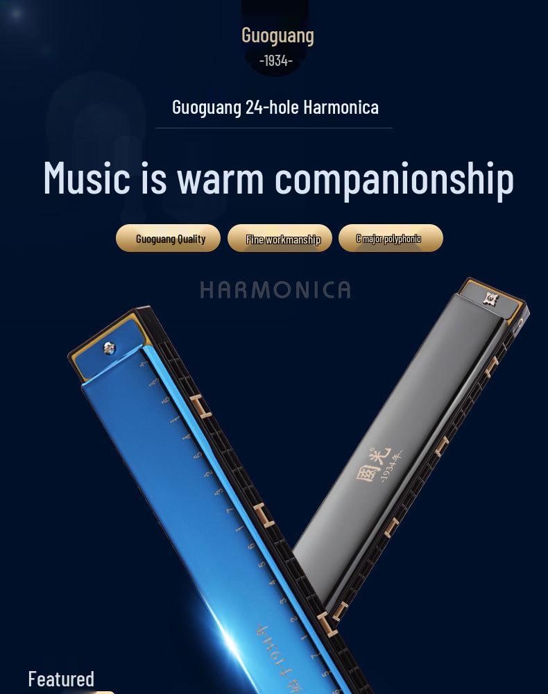 Guoguang 24-Hole C Key Double Reed Harmonica - Beginner Wind Instrument for All Ages