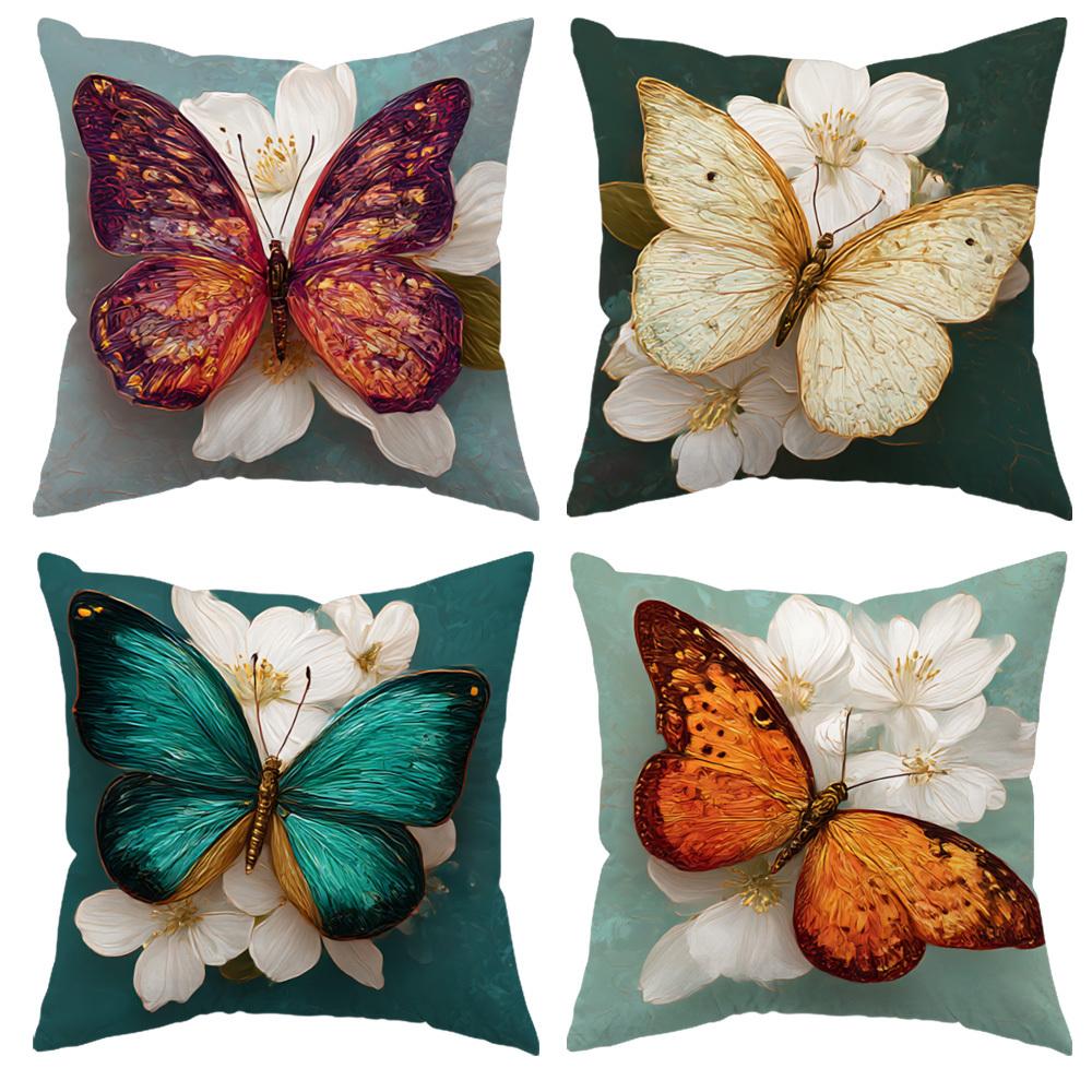 4-Piece Vibrant Butterfly & Floral Pillowcase Set – Perfect for Spring & Summer Decor 35x35cm