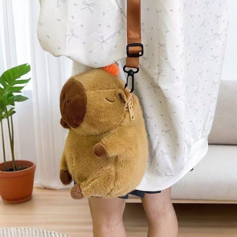 Cute Capybara Plush Backpack Funny Cartoon Capybara Shoulder Bag Student Fur Bag Plush Capybara School Bag For Kids