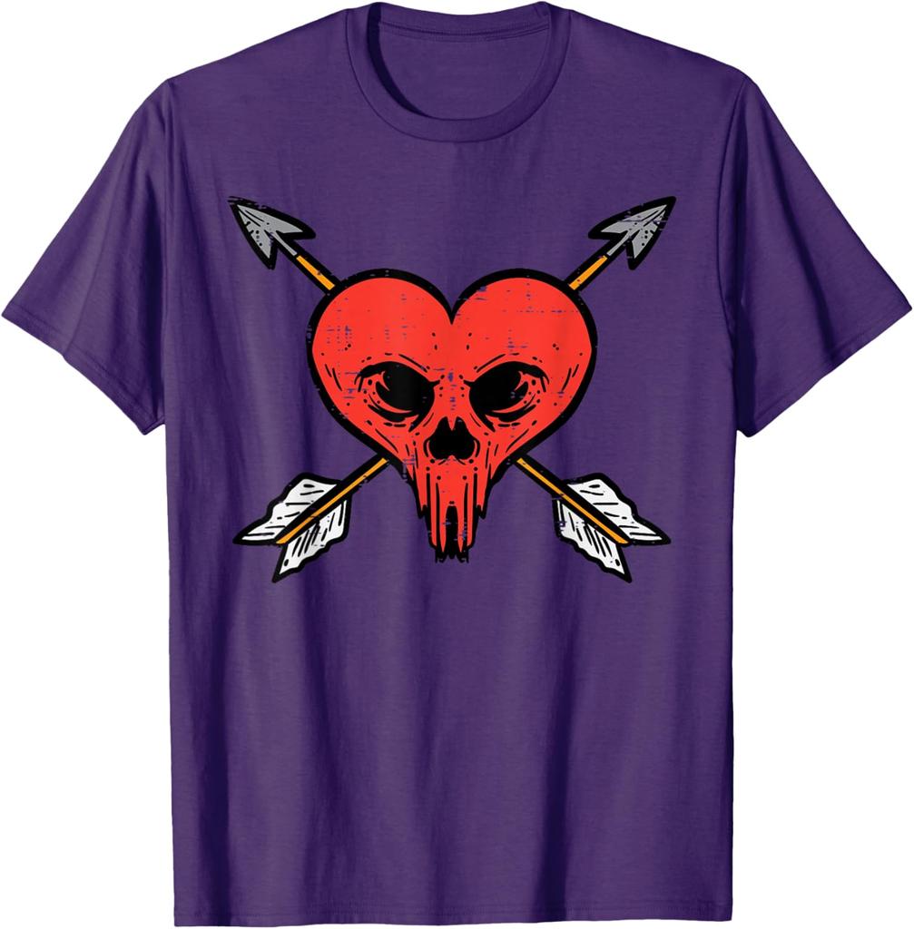 Skull Heart with Arrows Anti Valentines Day Graphic Tee Soft Cotton Casual Daily T-Shirt For Men