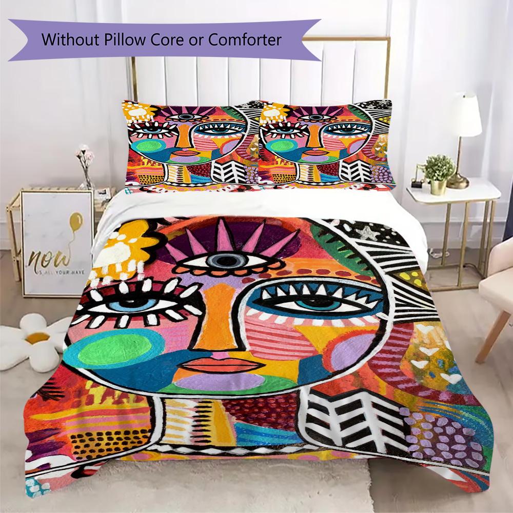 Colorful Abstract Art Face Pattern Bedding,Quilt Set Quilt Cover Pillowcase Home Birthday Gift (1*duvet Cover+2*pillowcase,without core)ZSJT0917029