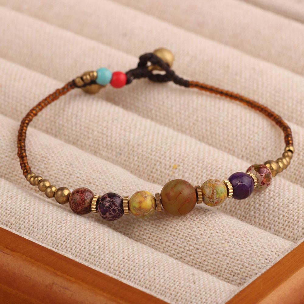 Bohemian Natural Stone Beaded Bracelet Set, Vintage Ethnic Style Multicolor Gemstone Jewelry
