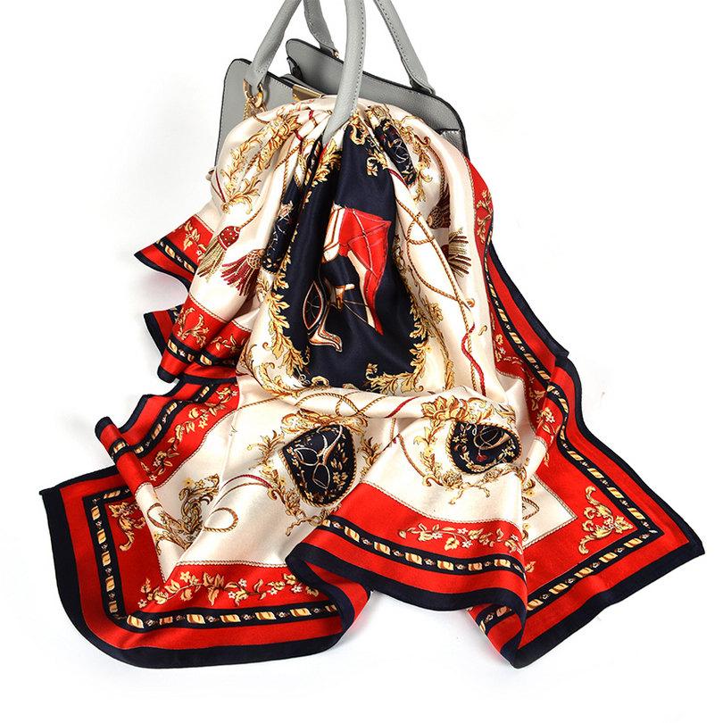 [BYSIFA] Cartoon Cat White Scarves Fashion Brand 100% Silk Scarf Shawl Printed Fall Winter Top Grade Women Scarves Wraps 88*88cm