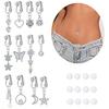 4pcs Boho Elegant Stainless Steel Fake Belly Button Rings, Non-Piercing Clip-On Navel Nails with Rhinestones, Silicone Pads