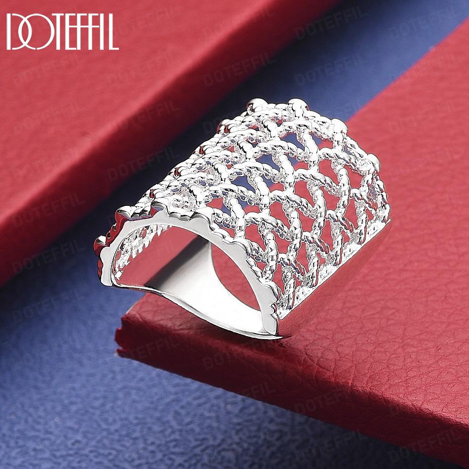925 Sterling Silver Beautiful Wide-Face Mesh Woven Openwork Ring - Fashion Wedding Ring 6#