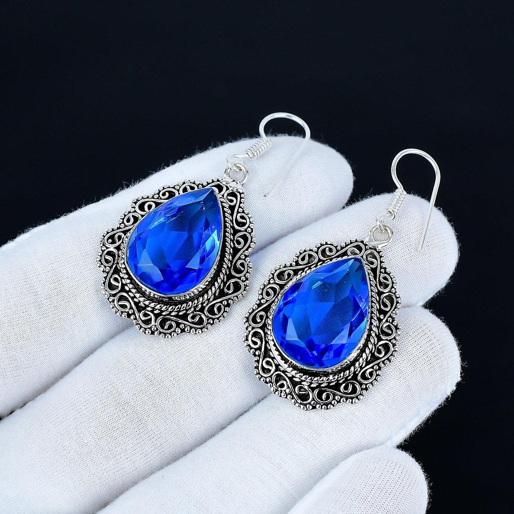 London Topas Edelstein Ohrringe, 925 Sterling Silber Ohrringe, Silberohrringe zum Verschenken, London Topas Hängeohrringe für Hochzeitsgeschenke