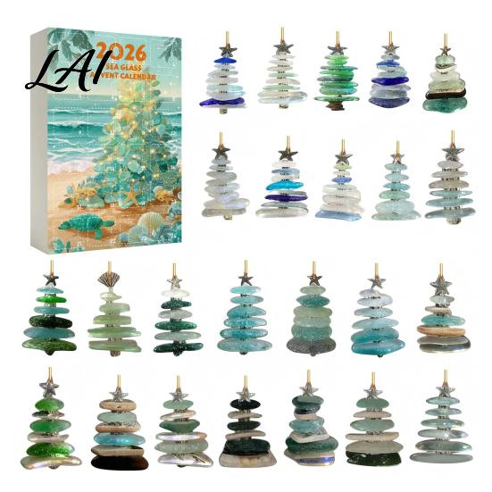 Calendario dell'Avvento di Natale Fatto a Mano Personalizzato con Vetro Marino, Scatola Conto alla Rovescia 24 Giorni con Decorazione da Appendere ad Albero, Ornamenti in Acrilico Festivi